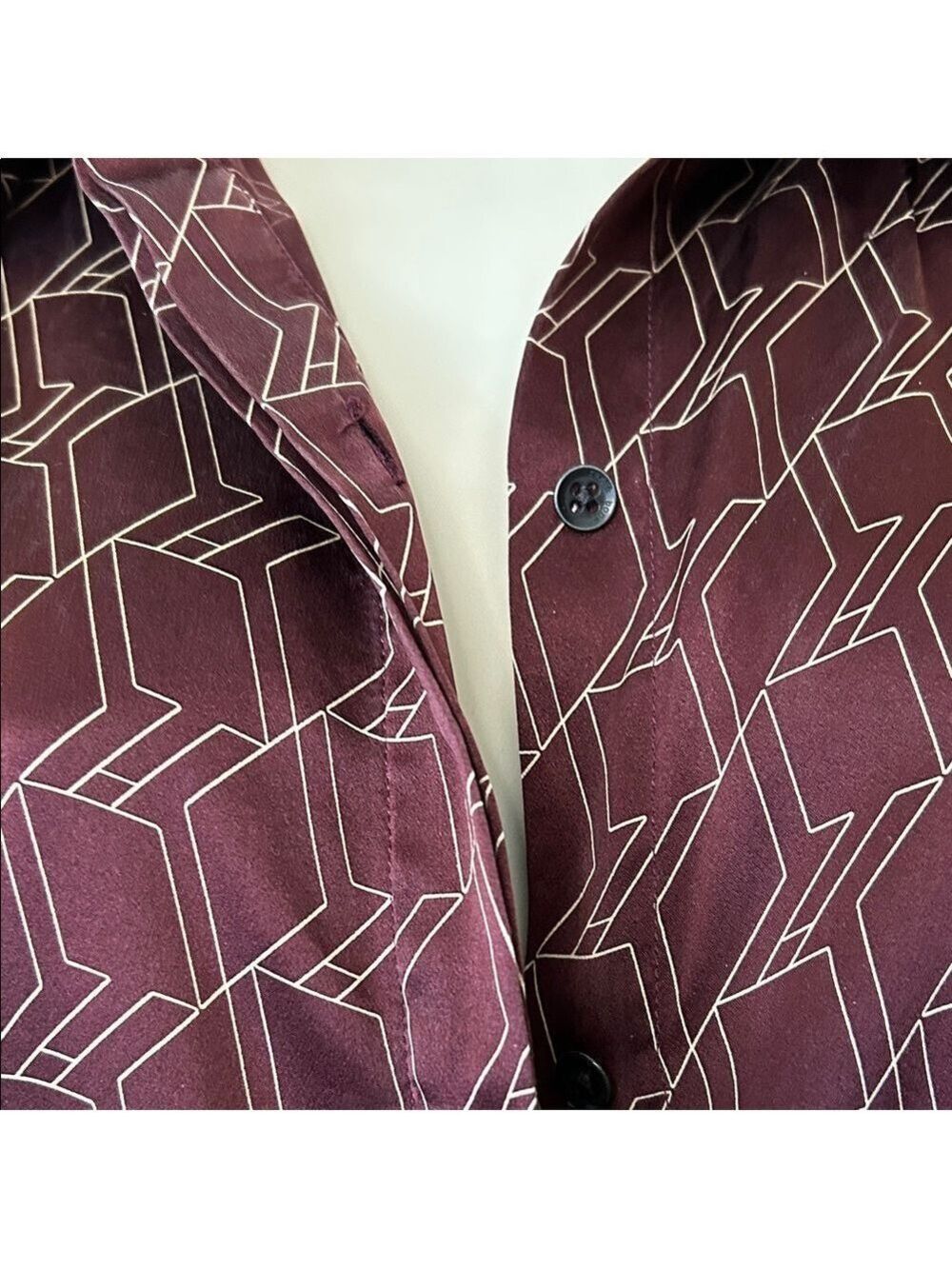 rag & bone Silk Burgundy Long Sleeve Dress with Geometric Pattern size 4 - Picture 12 of 14